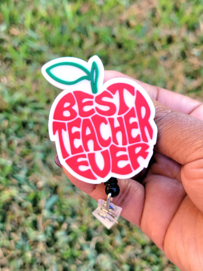 Best Teacher Ever Retractable Badge Reel Silhouette