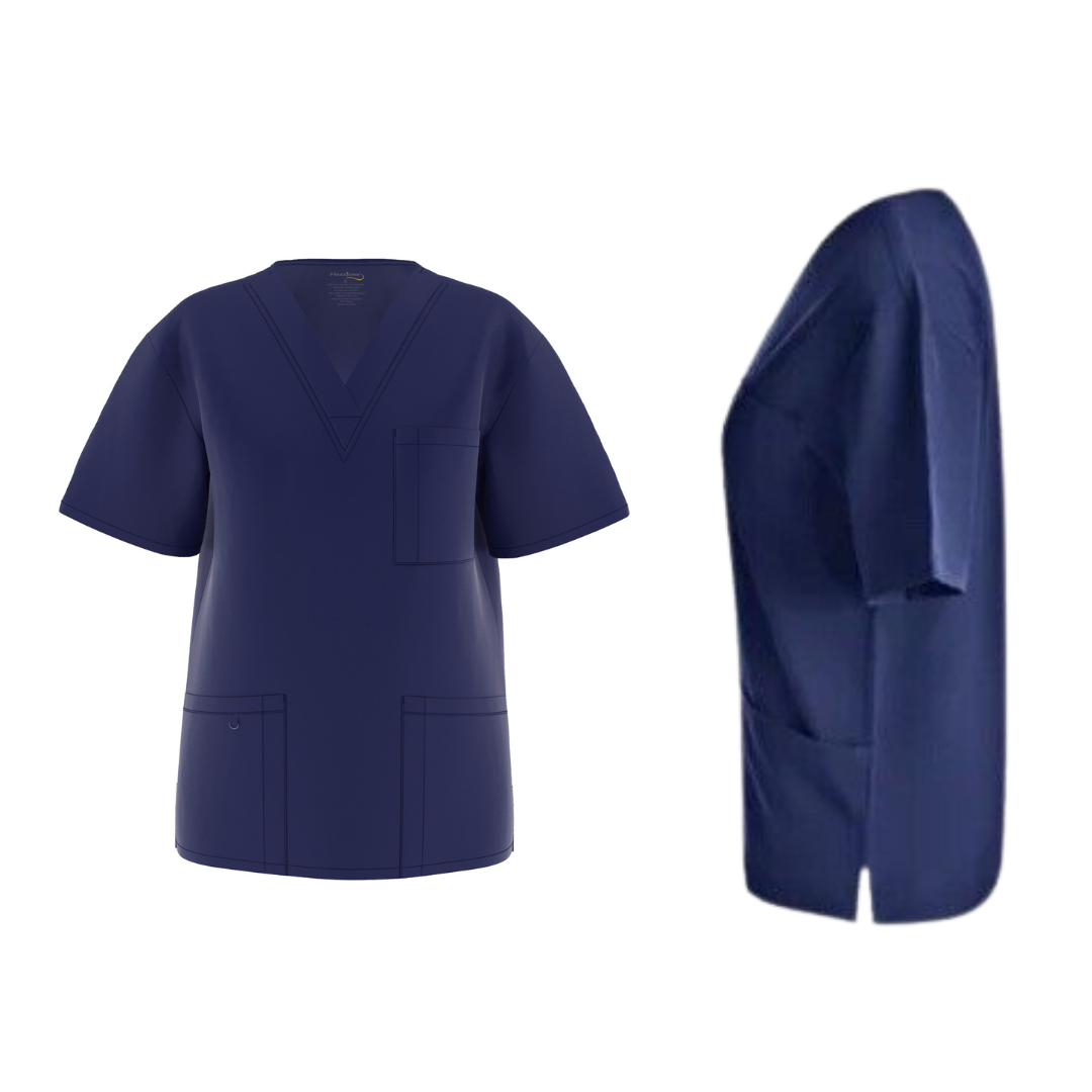 Flexxione Unisex V-Neck Tunic 3 Pocket Scrub Top by Beverly Hills