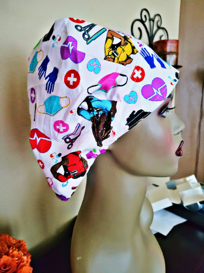 White  Satin-Lined Adjustable Bouffant or Surgical
