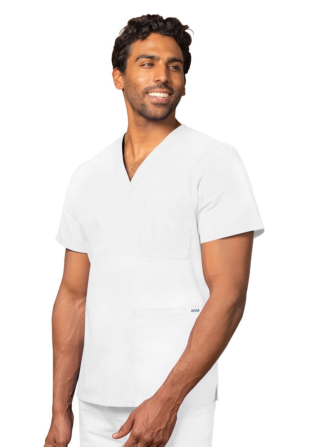 Adar Unisex V-Neck Tunic 3 Pocket Universal Collection White