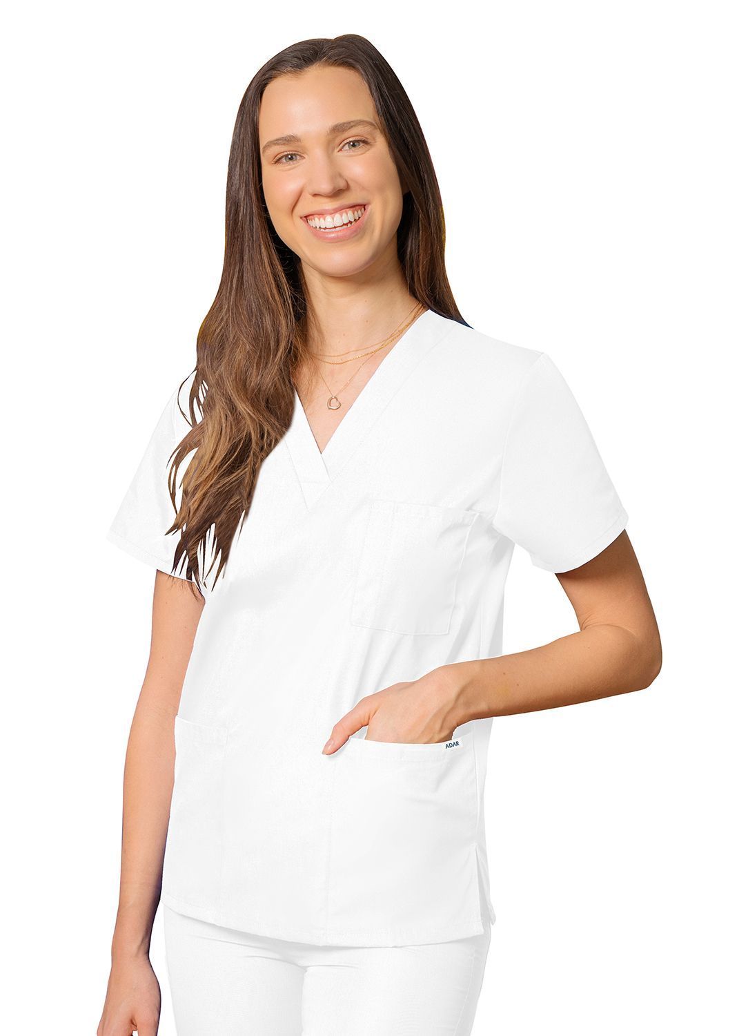 Adar Unisex V-Neck Tunic 3 Pocket Universal Collection White