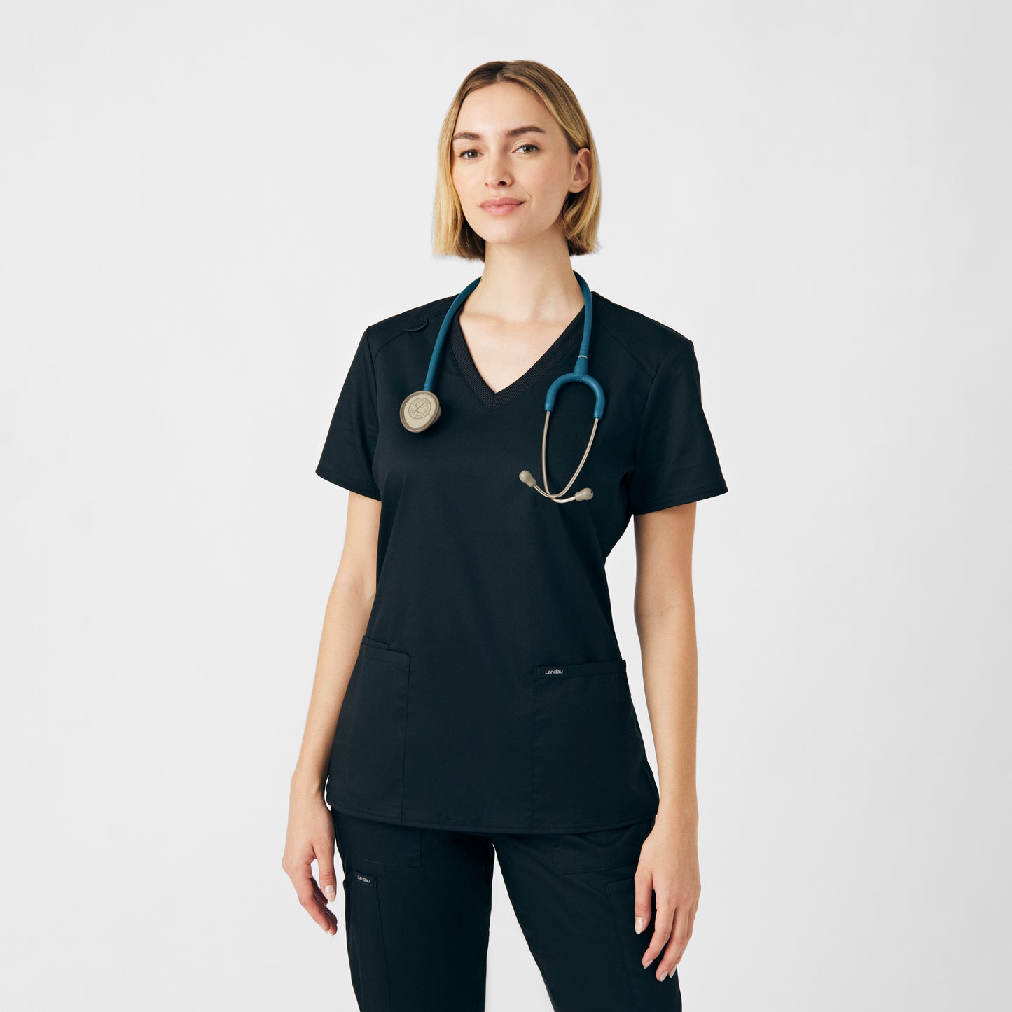 WOMEN'S - Landau ProFlex Women's 3-Pocket V-Neck Top Black