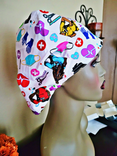 White  Satin-Lined Adjustable Bouffant or Surgical Cap