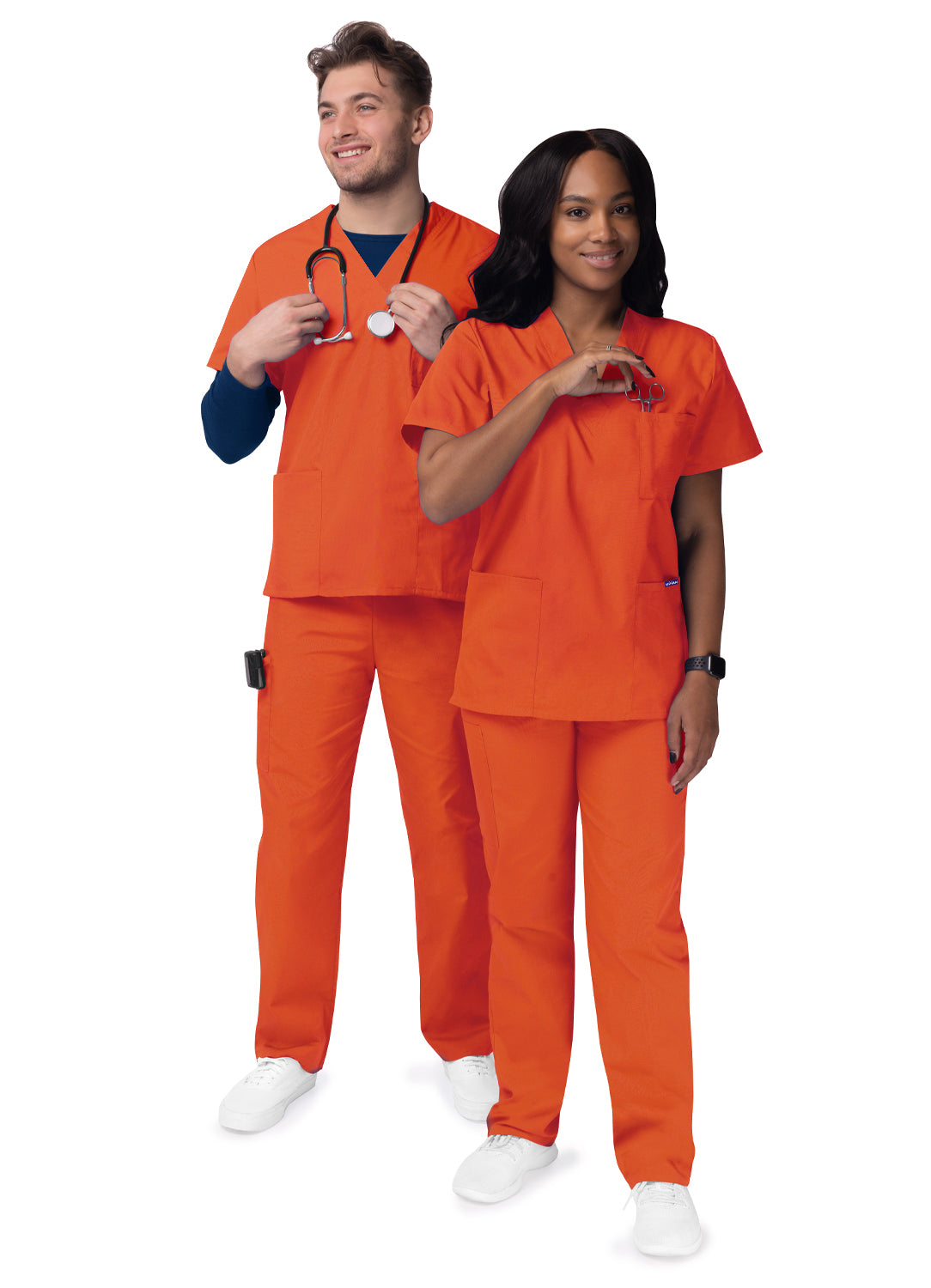 Adar Unisex V-Neck/Drawstring Pant Scrub Set Mandarin Orange