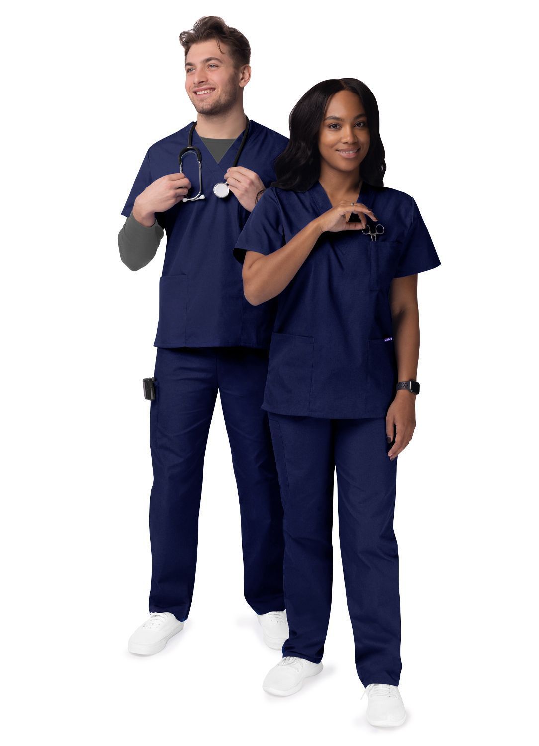 Adar Unisex V-Neck/Drawstring Pant Scrub Set Navy