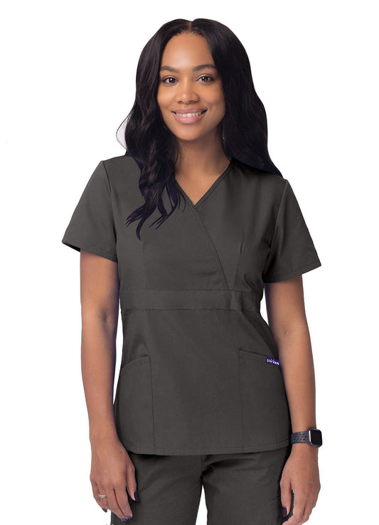 Adar Women's Mock Wrap Top/Cargo Pant Scrub Set Charcoal