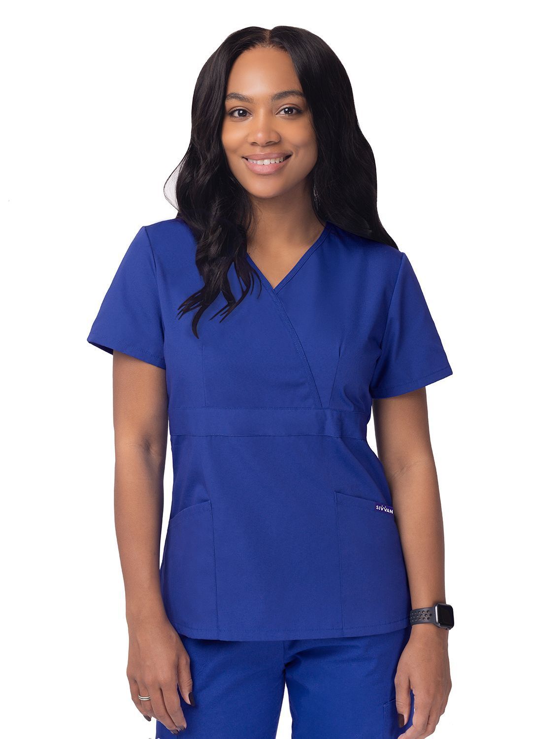 Adar Women's Mock Wrap Top/Cargo Pant Scrub Set Royal Blue