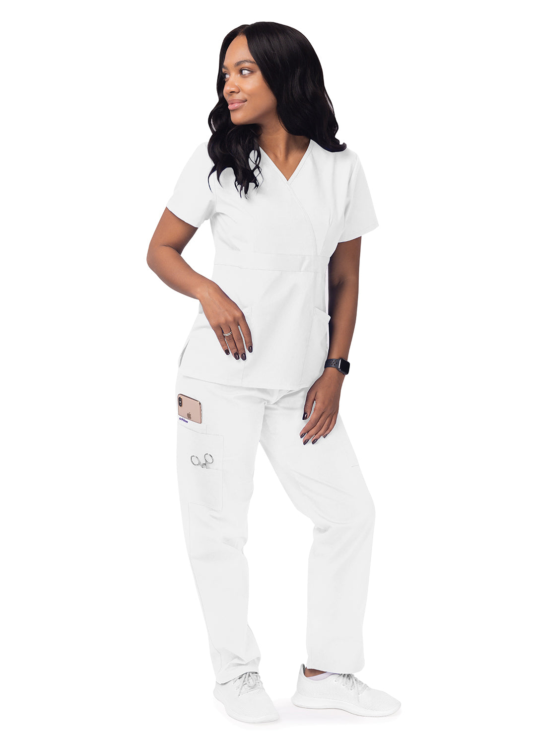 Adar Women's Mock Wrap Top/Cargo Pant Scrub Set